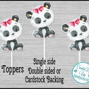 Girl Baby Panda Cupcake Toppers Watercolor Cute Panda Baby shower Birthday party favors cupcake picks Double Sided cake topper 12 assembled