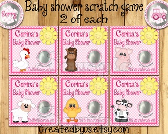 Baby shower scratch off cards Farm Baby girl Scratch Game Barnyard baby girl shower game Scratch off game Favors Scratch tags 12 Precut