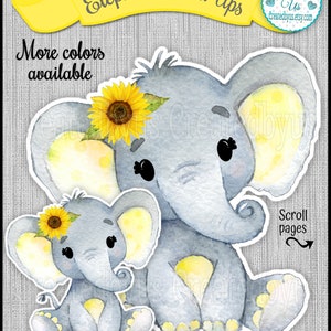 Girl Baby Elephant stand up cutouts party decorations Girl baby shower centerpiece Sunflower Elephant decorations 1st Birthday table decor
