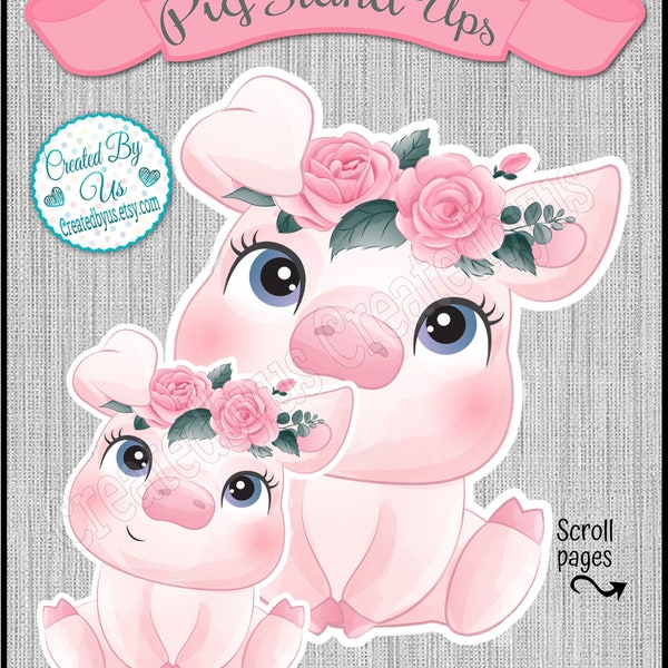 Girl Pig Baby Shower Stand Up Pig cutouts party decorations Farm animal stand ups 1st Birthday decor Pig centerpiece decorations 18 Die cuts