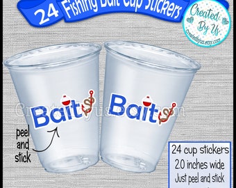 Fishing party cup stickers Fishing bait Disposable cup stickers The Big One Cup stickers Fishing First Birthday Fishing Treat bag stickers