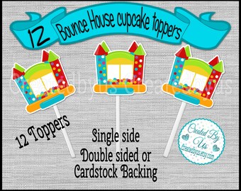 Bounce house Cupcake Toppers Bounce house Birthday party cupcake pick Double Sided cake topper Boy jump Birthday Party Ball pit 12 assembled