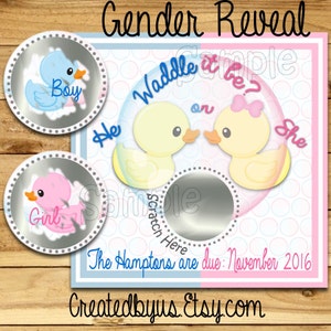 Gender Reveal scratch off cards Custom Cute duck Baby Pregnancy announcement card gender announcement cards baby boy baby girl tag 12 Precut