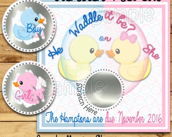 Gender Reveal scratch off cards Custom Cute duck Baby Pregnancy announcement card gender announcement cards baby boy baby girl tag 12 Precut