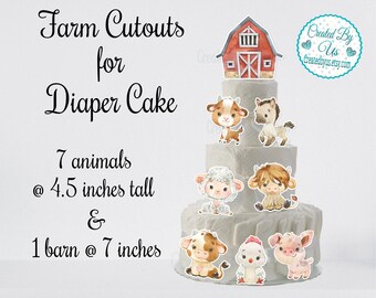 Farm Diaper Cake cutouts Barnyard decorations Barnyard Baby Shower Centerpiece decorations Farm Animal baby shower decoration Barn Animals
