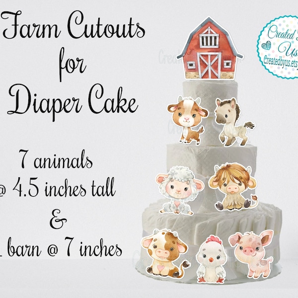 Farm Diaper Cake cutouts Barnyard decorations Barnyard Baby Shower Centerpiece decorations Farm Animal baby shower decoration Barn Animals