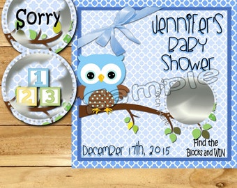 Baby shower scratch off cards Owl Baby boy Scratch tickets Game Scratch tags Party Baby boy Scratch off game Favors Scratch tags 12 Precut
