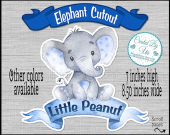 Little Peanut Boy Elephant centerpiece cutout Party decorations It's a boy baby shower Blue watercolor Elephants cake topper  7x8.50 inches