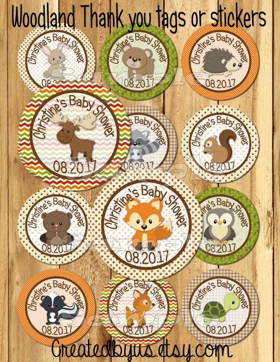12 Personalized Woodland Animals Birthday Party Stickers Favors Labels 2.5/"