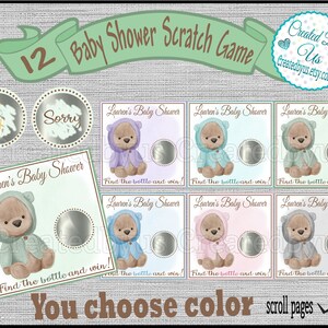 Teddy Bear Baby Shower game  baby shower ideas Custom game cards Neutral Baby shower Scratch off card Scratch off favors 12 Precut printed