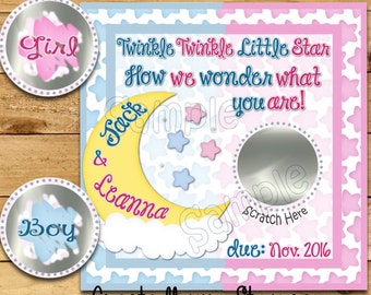 Gender Reveal scratch off cards Custom Twinkle star Pregnancy announcement card gender announcement cards baby boy baby girl tag 12 Precut