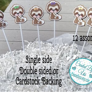 Sloth cupcake topper Girl Sloth Cupcake pick Sloth Baby shower Sloth Birthday party favor Double sided cake topper cup cake top 12 assembled