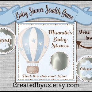 Hot air balloon baby Shower game Boy baby shower ideas Custom game cards Baby shower Scratch off card Scratch off favors 12 Precut printed