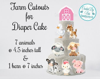 Farm Diaper Cake cutouts Barnyard decorations Pink Barnyard Baby Shower Centerpiece decorations Farm Animal baby shower decor Barn Animals