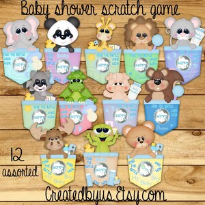 Baby Shower scratch off cards Baby boy shower game shower ideas Scratch off game shower favors baby lotto Scratch off tags 12 Precut printed