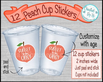 Peach party cup stickers Sweet to be One Stickers Peach Disposable cup stickers Peach birthday stickers Peach Treat bag stickers baby shower