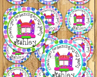 Bounce house Thank you tags Bounce house stickers Girl jump Party favor tags Custom Gift tags Cupcake toppers  Birthday Party tags PRECUT