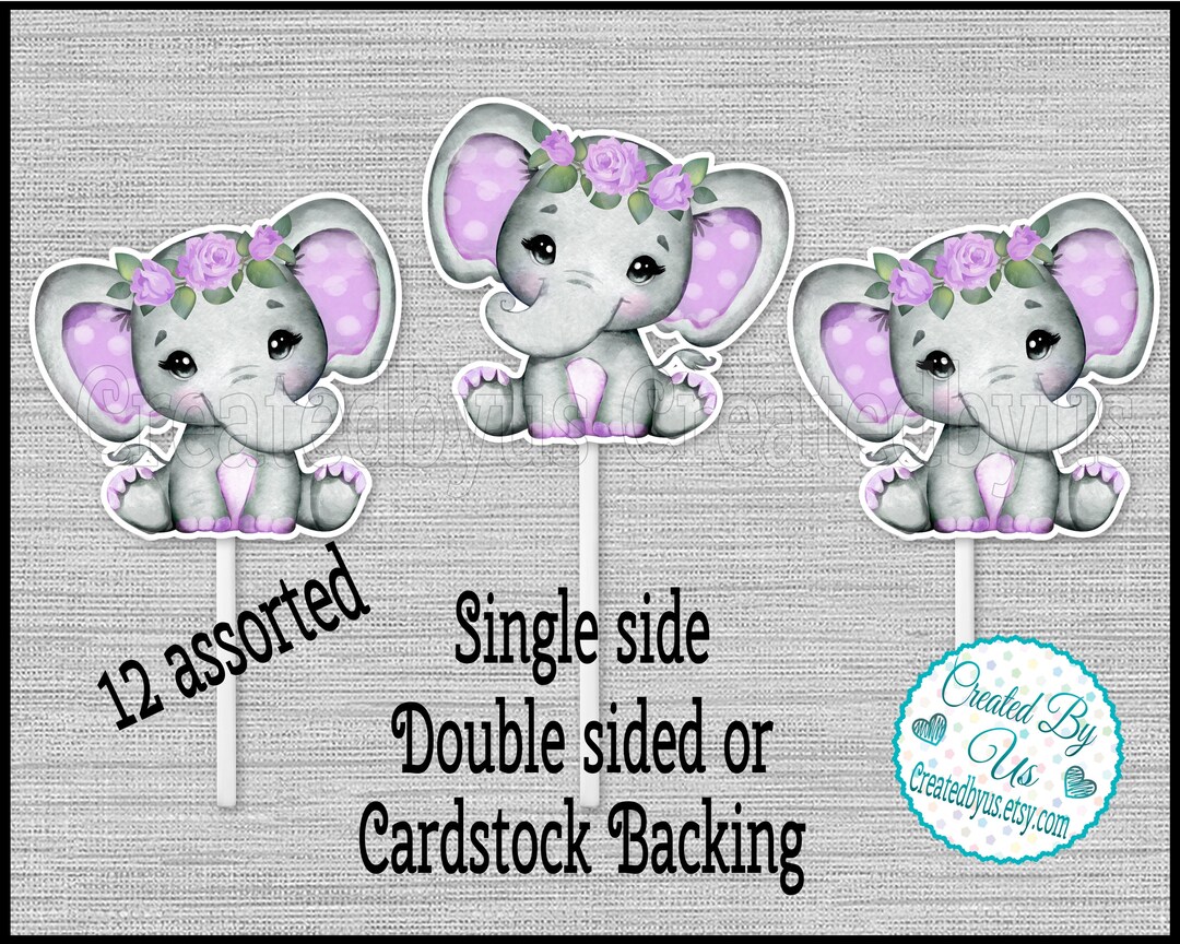 Baby Girl Elephant Cupcake Toppers Watercolor Elephant Baby Shower