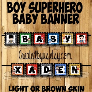 Superhero Baby Banner Boy Superhero baby shower banner hero decorations Super hero Baby name banner Baby Superhero sign Its a Boy banner