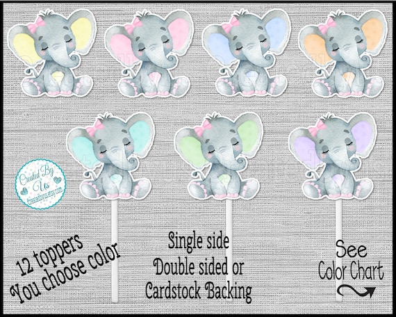 Baby Girl Elephant Cupcake Toppers Watercolor Sleeping Baby