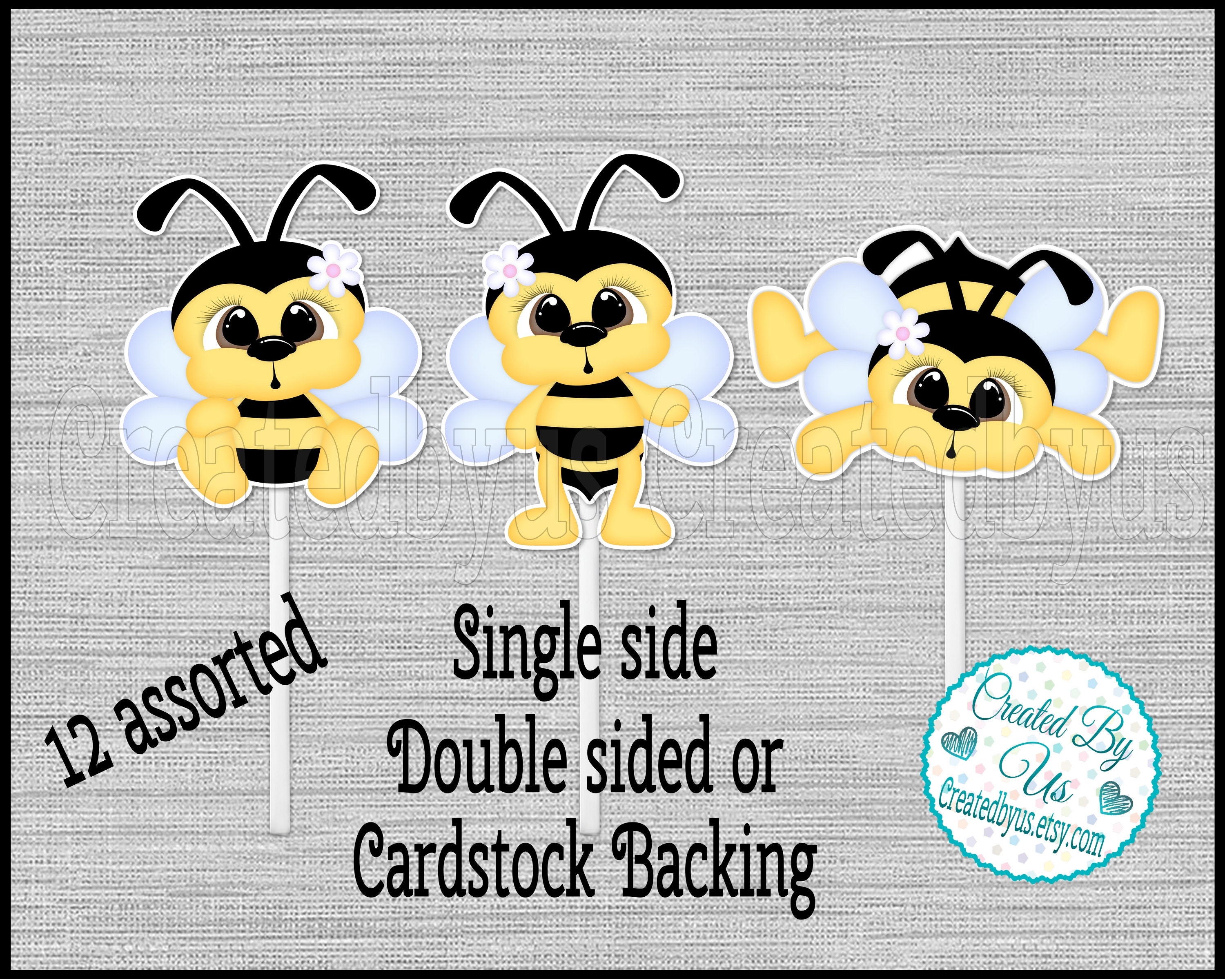 Bumblebee Cupcake Toppers Bee Cupcakes Bumble Bee Baby Shower Birthday  Party Favors Double Sided Cake Topper Cup Cake Top 12 Assembled 