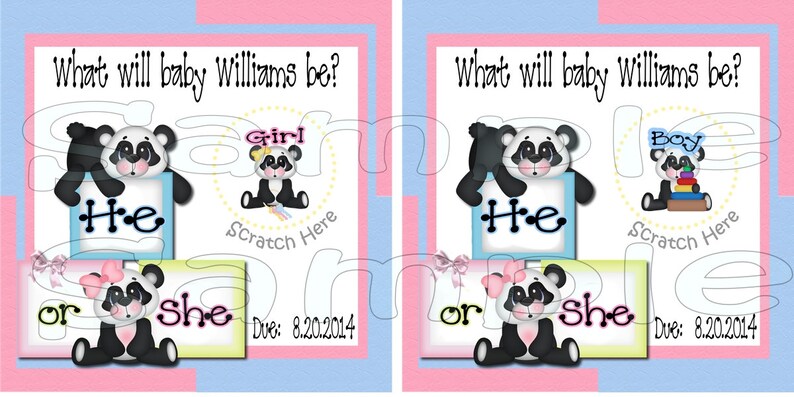 Gender Reveal scratch off cards Panda Bear Baby Pregnancy announcement cards gender announcement cards Baby boy Baby girl 12 Precut printed