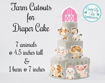 Farm Diaper Cake cutouts Barnyard decorations Farm Animal baby shower decor Pink Barnyard Baby Shower Centerpiece decorations Barn Animals