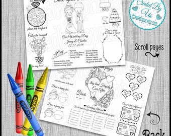 Custom Wedding Coloring Placemats Kids Wedding activities Wedding reception favors Childrens Activity mat Personalized place mat PRINTED