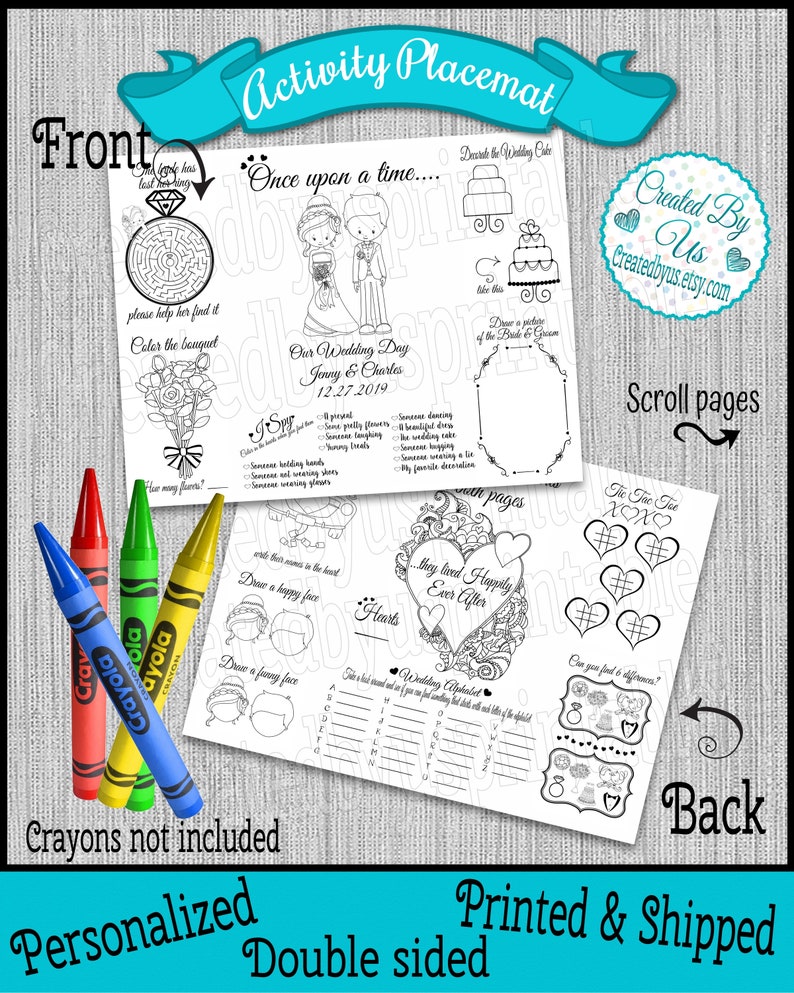 Custom Wedding Coloring Placemats Kids Wedding Activities Etsy UK