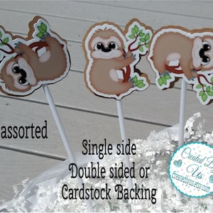 Sloth cupcake topper baby Sloth Cupcake pick Sloth Baby shower Sloth Birthday party favor Double sided cake topper cup cake top 12 assembled