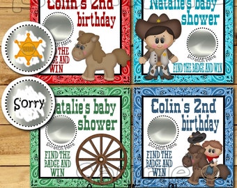 Birthday Scratch Off Cards Cowboy Baby shower game cards Party Scratch off ticket favors western birthday party scratchers 12 Precut printed