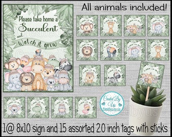 Baby jungle succulent favors Jungle safari Baby shower favors Watch me grow Succulent tags Baby succulent tag Baby Zoo favor baby gift favor