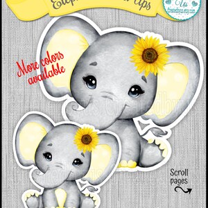 Yellow baby girl Sunflower Elephant stand up cutouts party decorations Girl baby shower centerpiece decorations 1st Birthday table decor