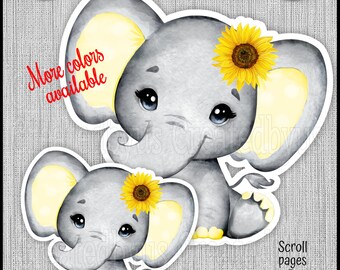 Yellow baby girl Sunflower Elephant stand up cutouts party decorations Girl baby shower centerpiece decorations 1st Birthday table decor