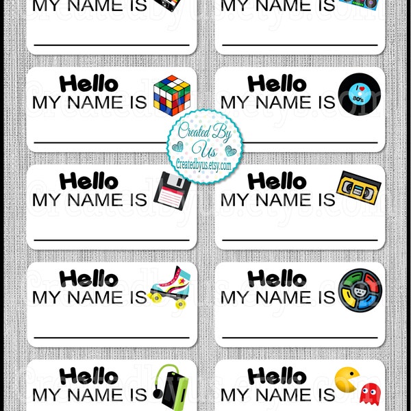 Hello My Name is Stickers 80's Name stickers Hello my name stickers blank Stickers Retro Birthday name tag stickers Name Badge labels