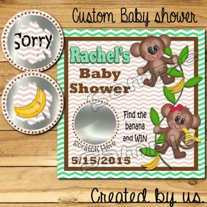 Baby shower scratch off cards Neutral Baby Shower Game Baby Monkey Scratch tickets Party Scratch offs game Favor Scratch off tags 12 Precut