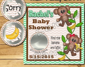 Baby shower scratch off cards Neutral Baby Shower Game Baby Monkey Scratch tickets Party Scratch offs game Favor Scratch off tags 12 Precut