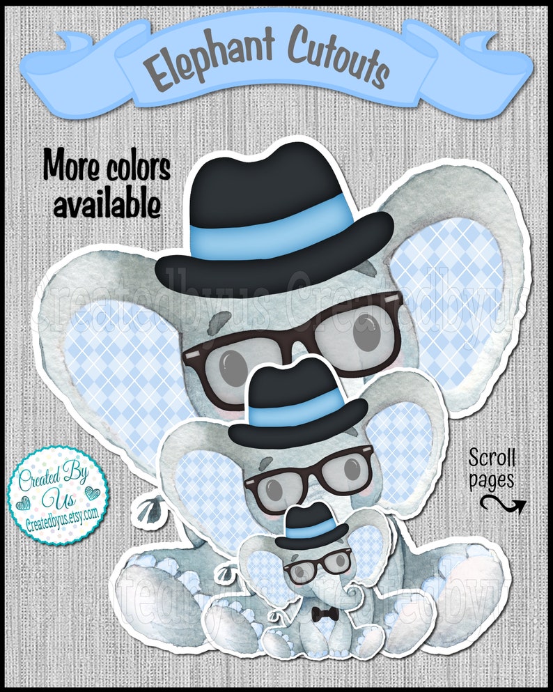 Baby Boy Elephant cutouts Elephant centerpiece Little peanut baby shower It/'s a Boy Elephant 1st Birthday bow tie top hat cake 18 Die cuts