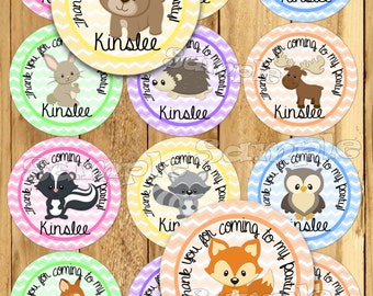 Woodland stickers girl Baby shower decorations Birthday Party favor tags Thank you tag Gift tag labels Cupcake toppers Personalized PRECUT