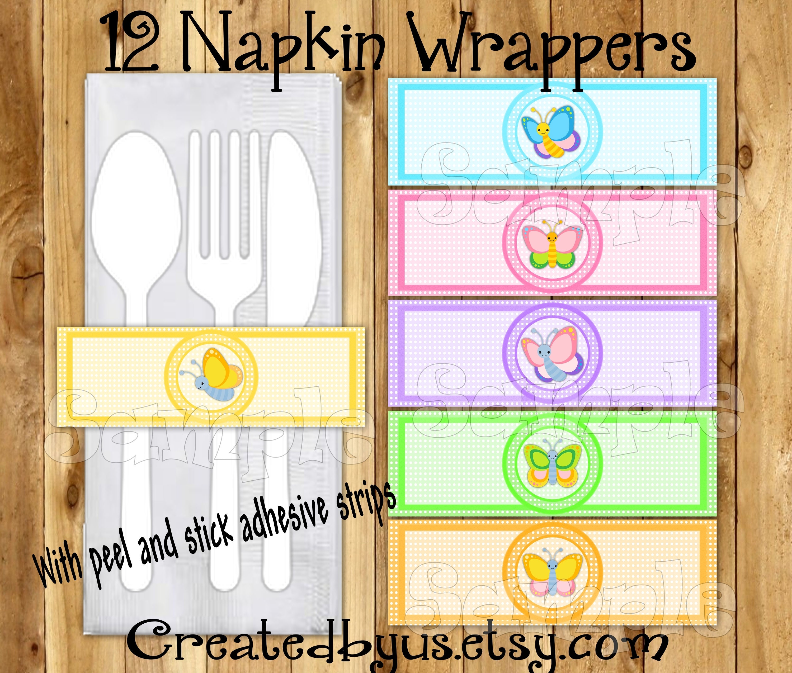 Butterfly napkin wraps Baby shower Decorations Spring Birthday napkin bands Paper napkin ring holder Birthday utensil wrapper