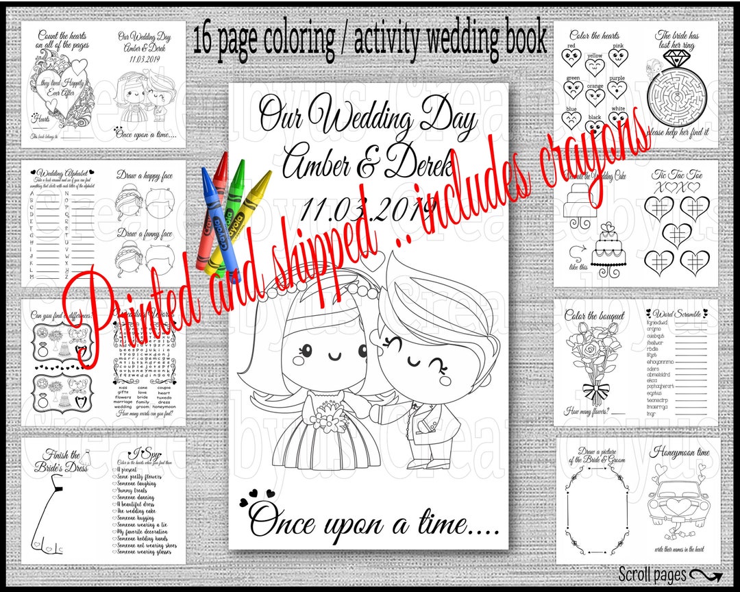 Custom Wedding Coloring Book WITH Crayons Children's Activity Book 16 ...