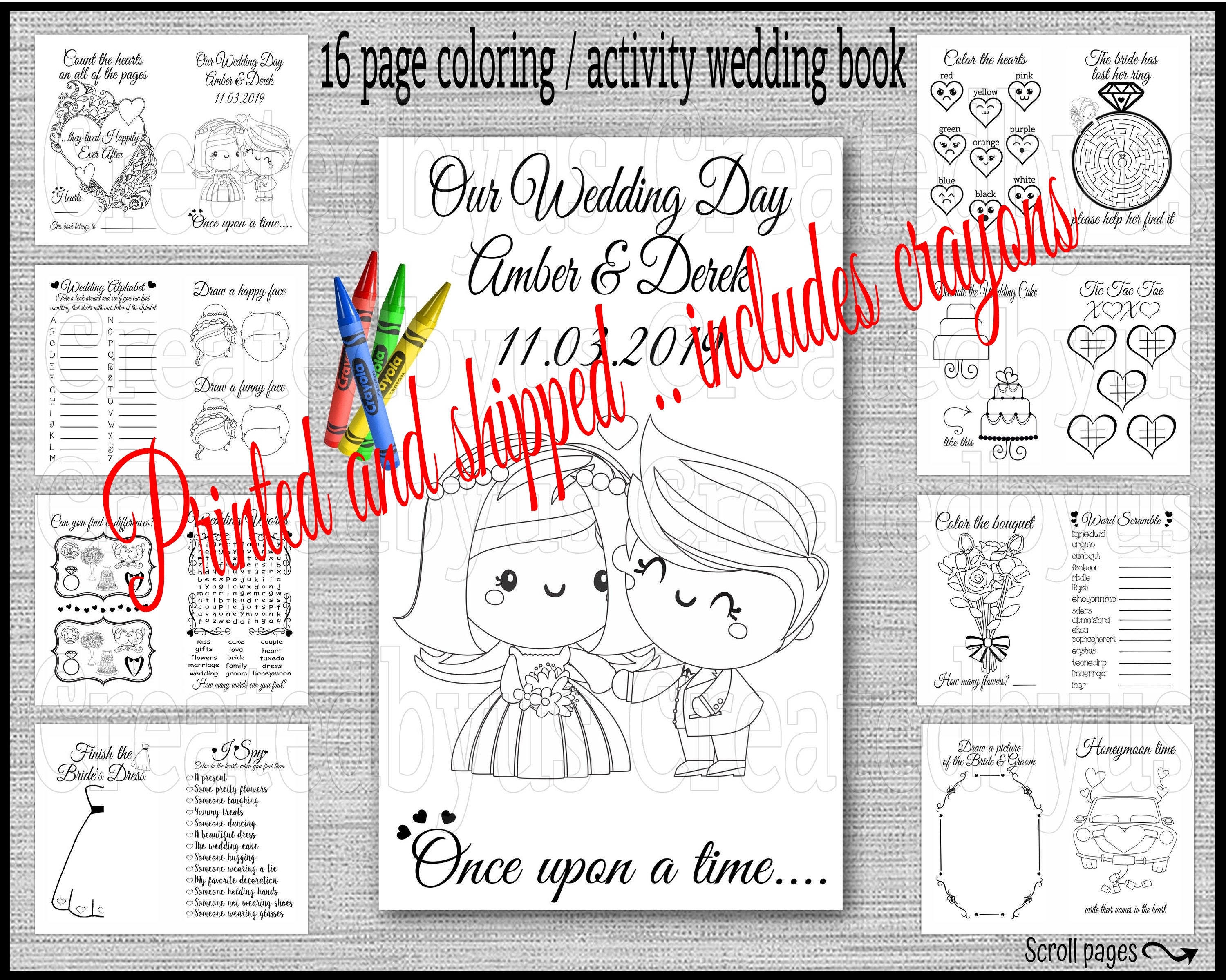 Download Custom Wedding Coloring Book With Crayons Children S Etsy