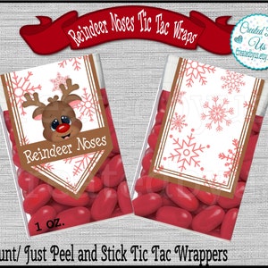 Reindeer Noses Tic Tac Labels Stocking Stuffer Tic Tac sticker Christmas Favor Christmas Party Favor Fun Christmas gifts 10 Printed stickers