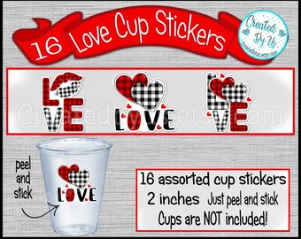 Valentine party cup stickers Valentines day cup stickers disposable cup stickers Valentines favors Valentines day love stickers Party Favors