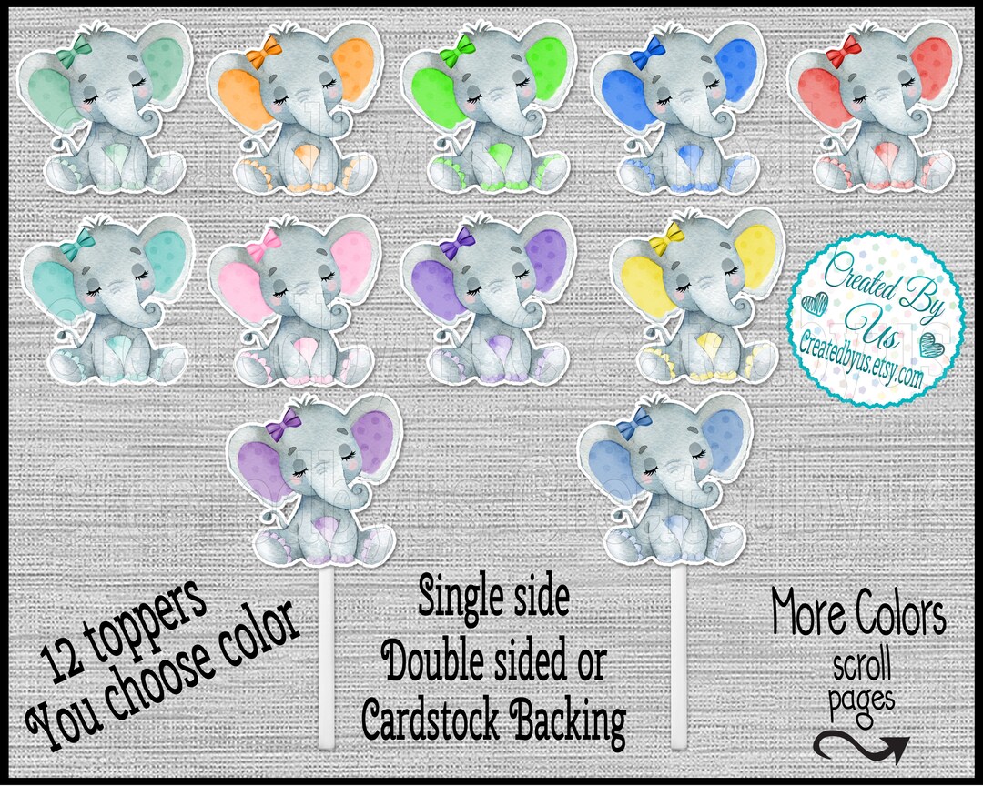 Baby Girl Elephant Cupcake Toppers Watercolor Sleeping Elephant Baby