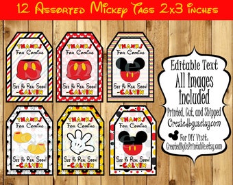 Mickey Party favors Mickey Thank you tags PERSONALIZED with Child's Name Mouse Birthday tags Mickey birthday party Custom Gift tag 12 PRECUT