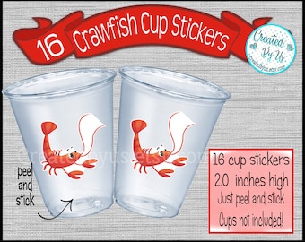 Crawfish boil party cup stickers Disposable cup sticker Crawfish cup stickers Crawdad party cup stickers Cajun boil Party Treat bag sticker