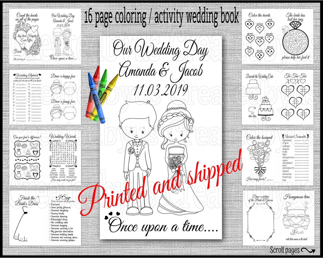 Custom Wedding Coloring Book Children's Activity Book 16 Page Wedding ...