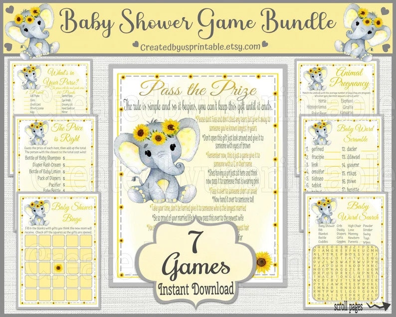 Baby Girl Elephant Cupcake Toppers Watercolor elephant with Sunflowers Baby shower party cupcake picks Double Sided cake top 12 assembled image 3