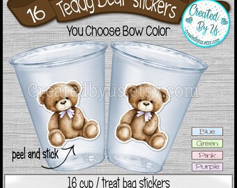 Teddy bear party cup sticker Teddy bear treat bag stickers Girl teddy bear baby shower favor We can bearly wait theme Disposable cup sticker